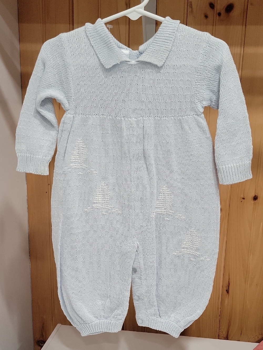 Classic Knit Baby One-Piece in Pale Blue